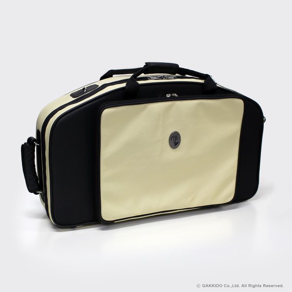 画像1: Marcus Bonna　ソプラノ＆アルトサックス用ダブルケース　【MBSSAS】　【レザー製】　【アイボリー×ブラック×シルバーメタルロゴ】　【特注モデル】 (1)